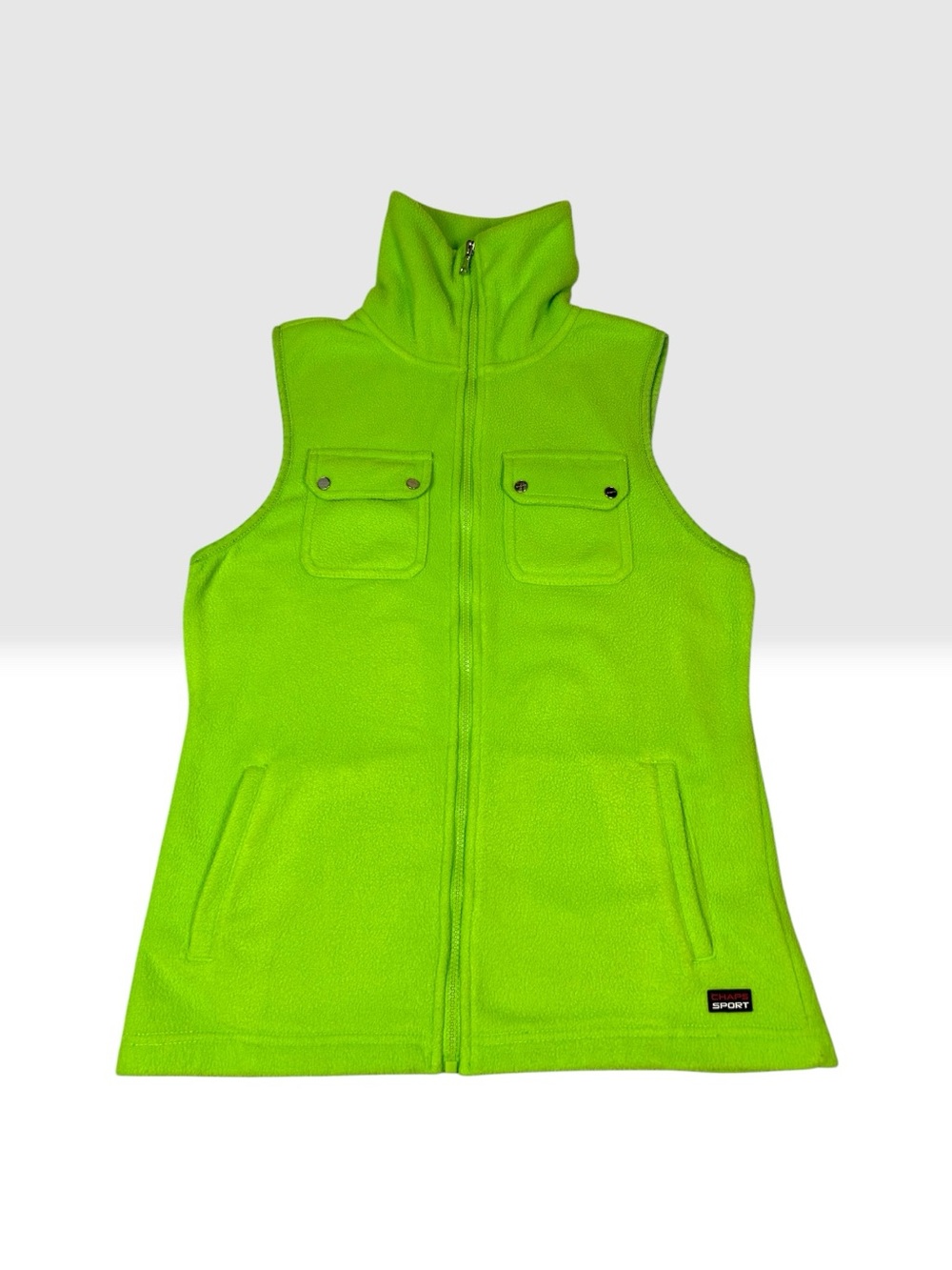 Chaps Sport Neon Green Fleece Vest Womens S Y2K Full Zip Gorpcore Preppy Retro